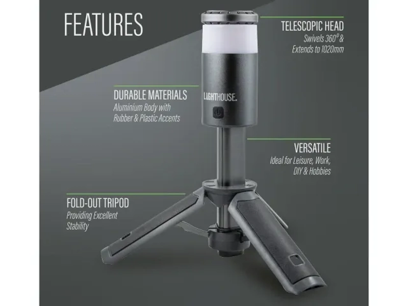 1000 Lumen Rechargeable Camping Tripod Light, Lantern & Torch