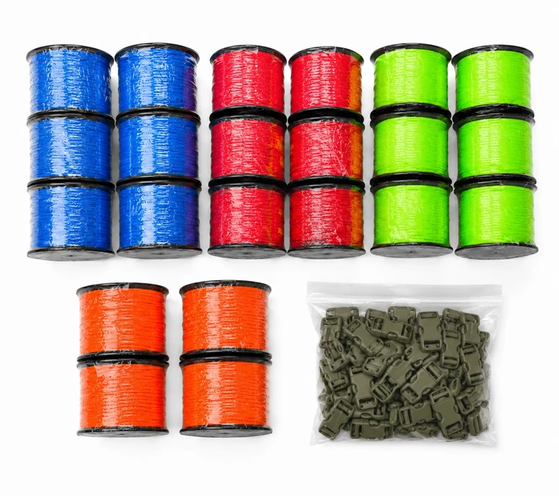Bulk Utility Paracord & 100 Buckles | Forest School Bracelet & Knot Tying Kit