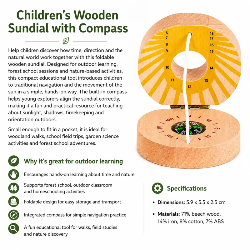 Children’s Wooden Sundial & Compass